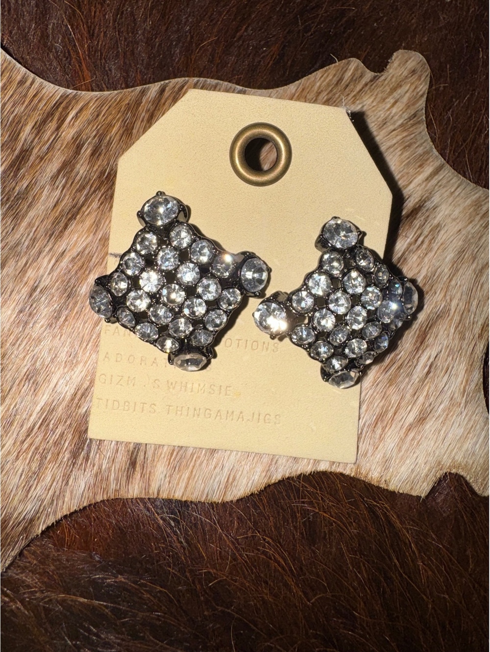 NEW Anthropologie Rhinestone Statement Earrings – Approx. 1” Square